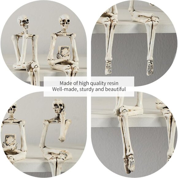 7.2" H Resin Skull Reading Thinker Figurines Statues for Table Bookshelf - Picture 6 of 7